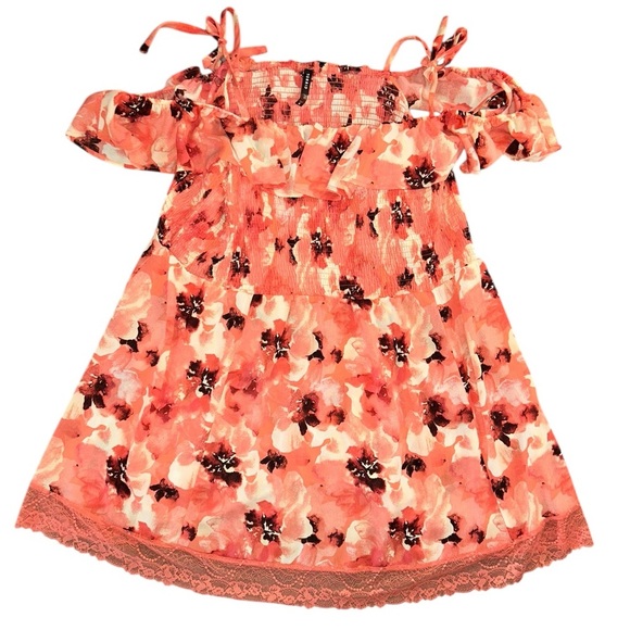 Torrid Off The Shoulder Lace Trim Floral Swim Coverup Mini Dress Coral Size 6 - Picture 1 of 9